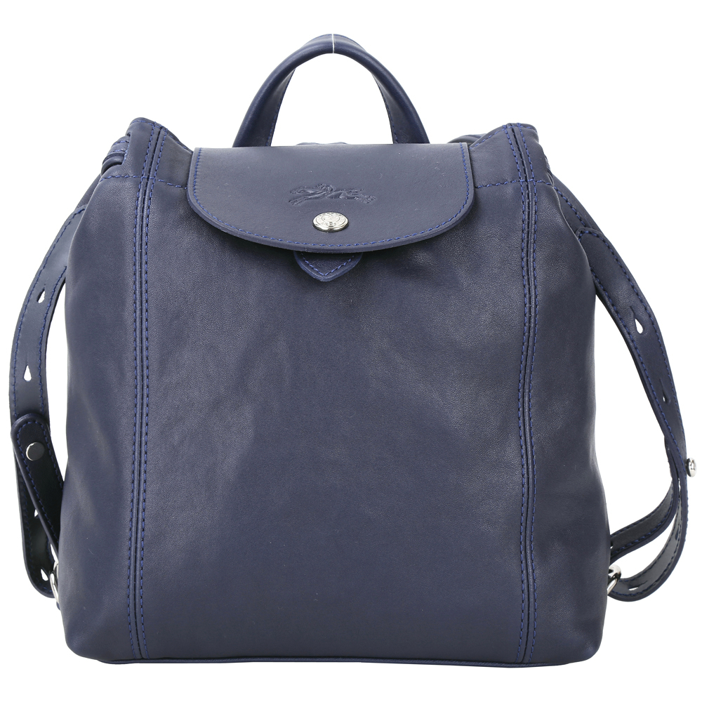 LONGCHAMP Le Pliage Cuir XS 小羊皮兩用後背包(夜藍色)