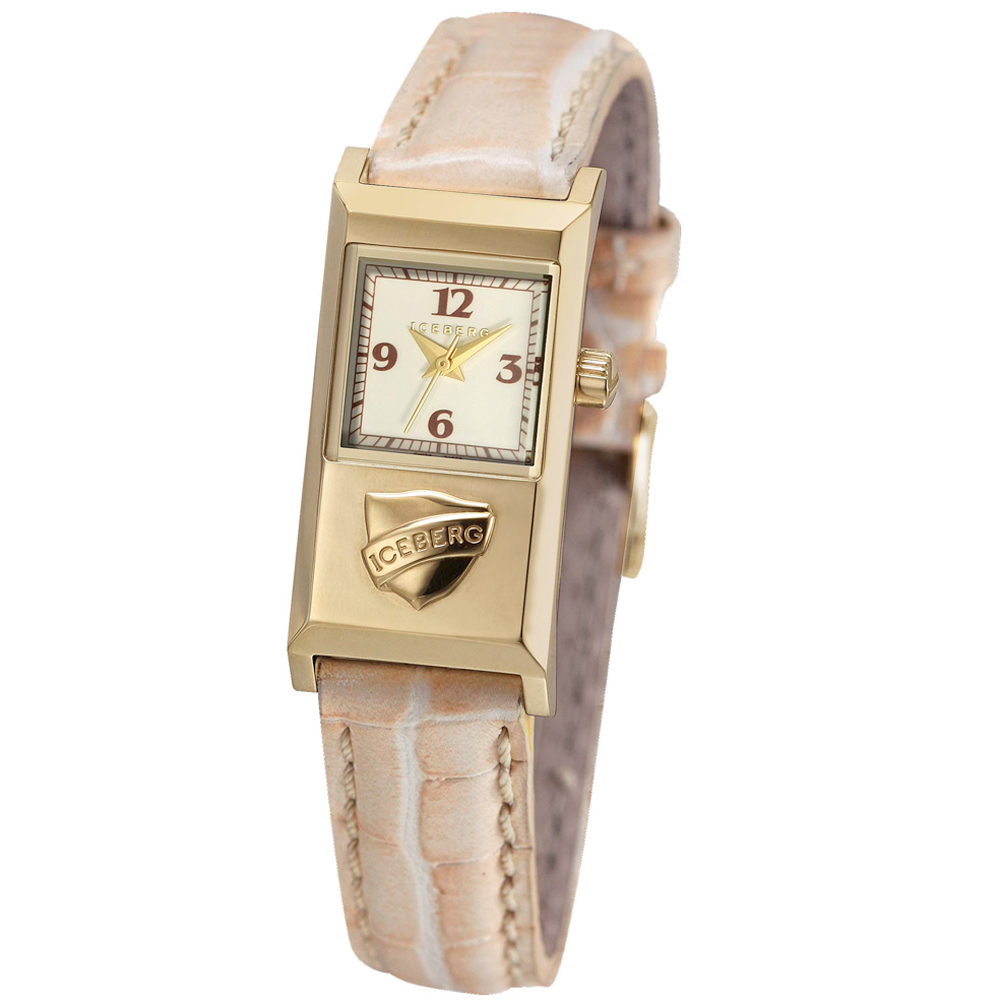 ICEBERG 米蘭時尚系列LOGO皮帶腕錶-白xPVD金色/20x36mm
