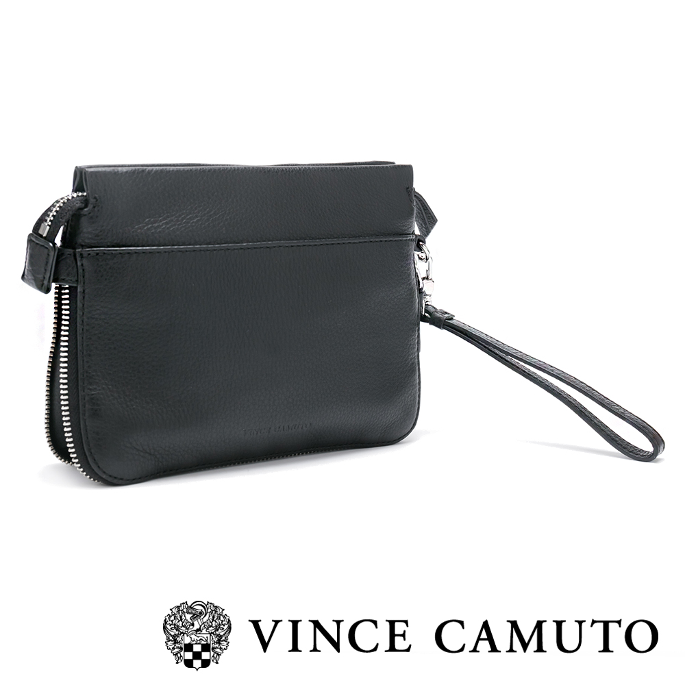 Vince Camuto 素面拉鍊手拿肩背兩用包-黑色