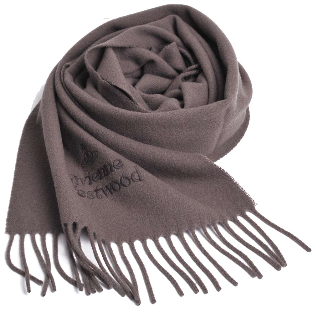 Vivienne Westwood 長版刺繡行星LOGO羊毛圍巾(灰褐色)