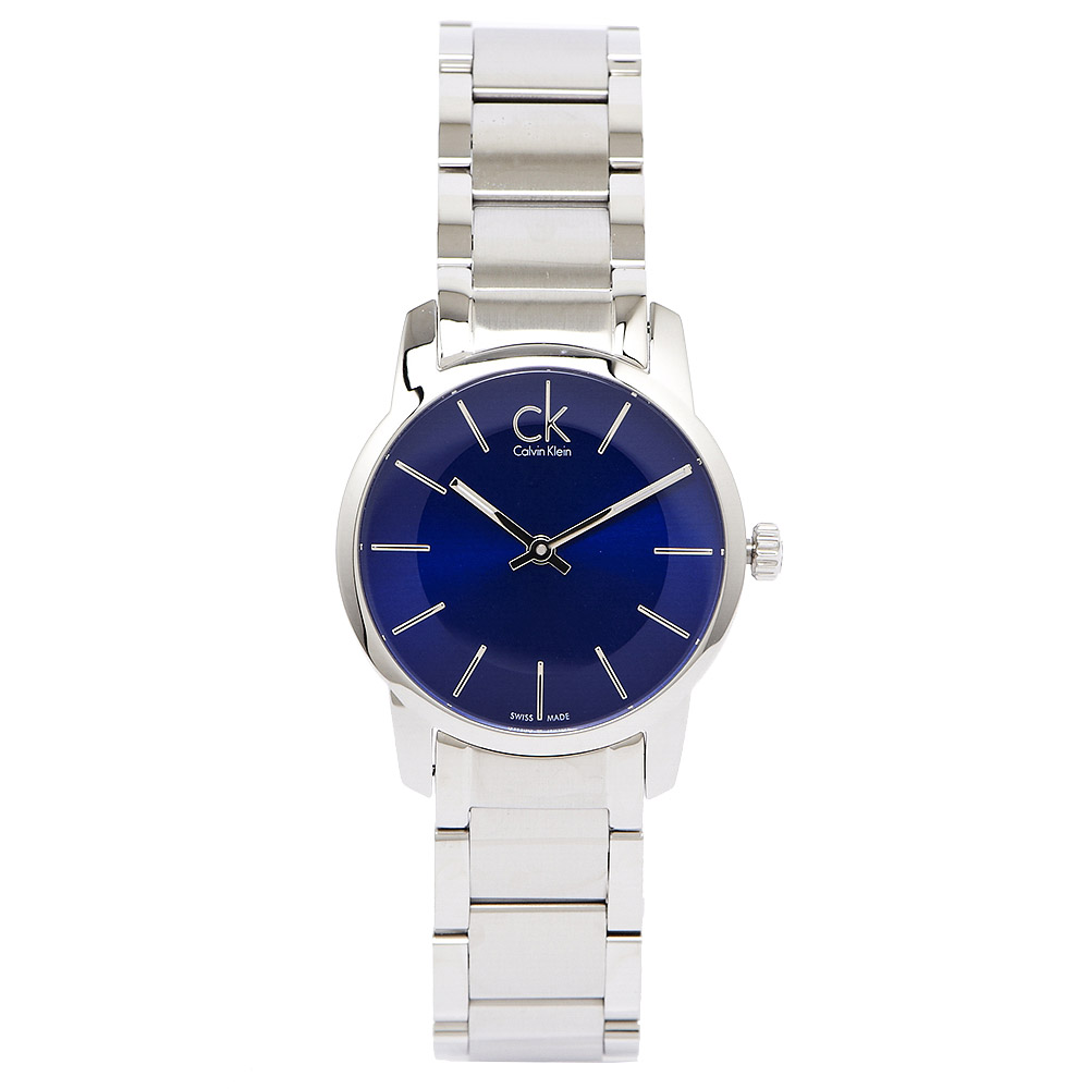 CK Calvin Klein City 經典極簡風沁藍色腕錶-藍/31mm