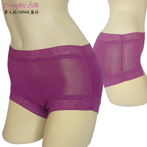 內褲 100%蠶絲蕾絲平口內褲M-XXL(紫) Seraphic
