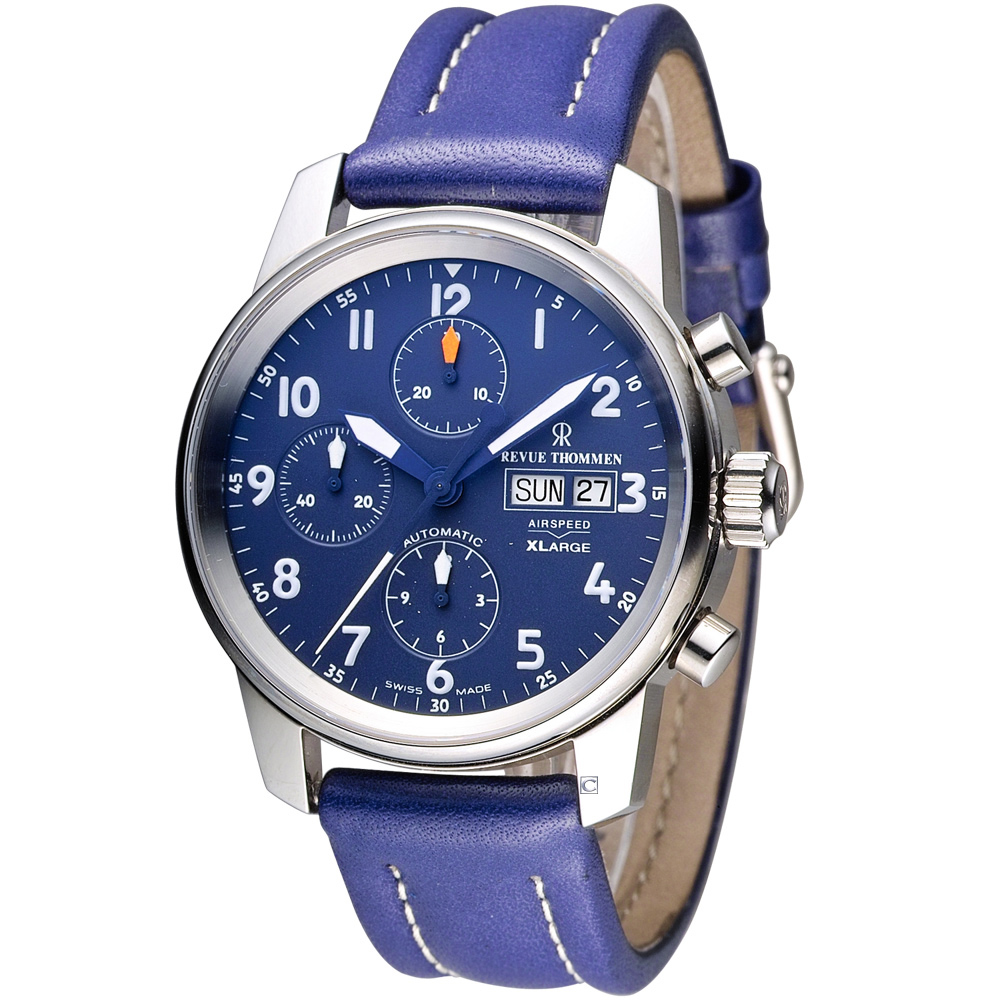梭曼 Revue Thommen AIRSPEED系列X-Large機械腕錶-藍色/41m