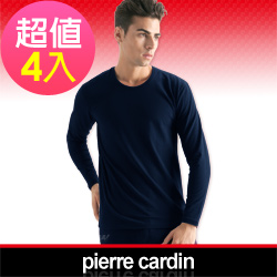 Pierre Cardin皮爾卡登 舒適保暖彈力棉圓領長袖衫-4入組