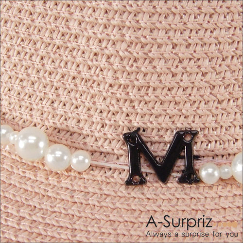 A-Surpriz 珍珠環繞M字鬚邊草帽(粉)