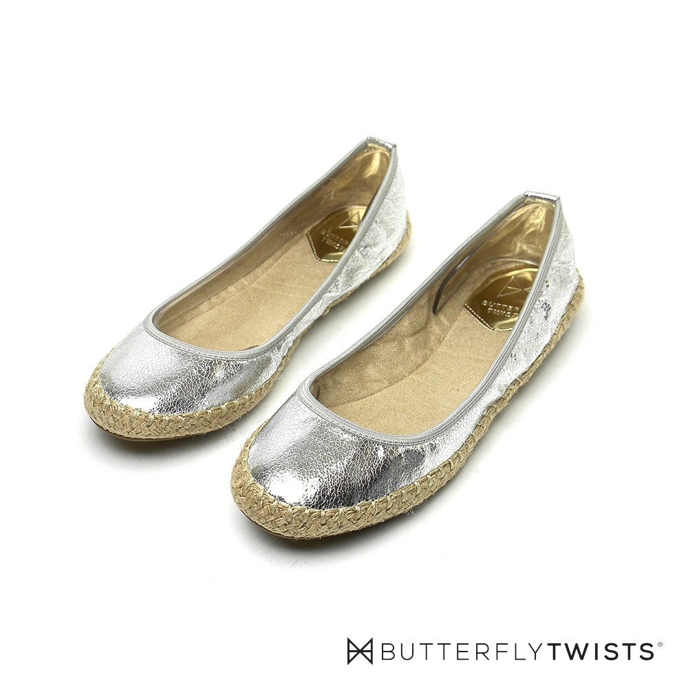 BUTTERFLY TWISTS-仿草編 記憶軟墊平底鞋-閃耀銀
