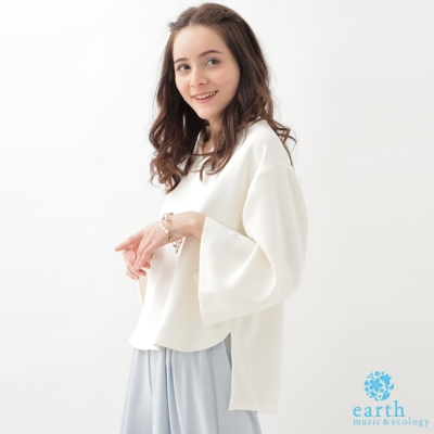 earth music 簡約V領前短後長寬袖上衣