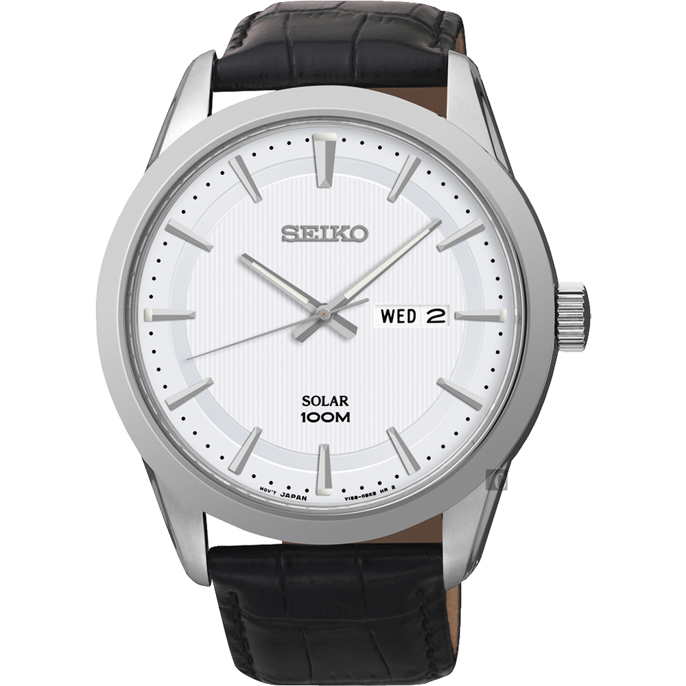 SEIKO 精工 紳士太陽能時尚腕錶(SNE359P2)-銀/44mm