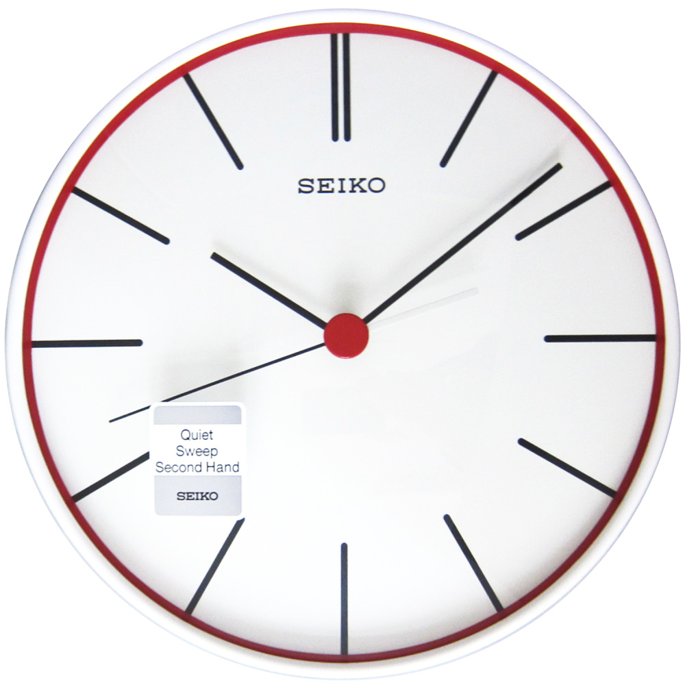 SEIKO 簡約時尚恆動式秒針靜音時鐘-白x紅框/30cm