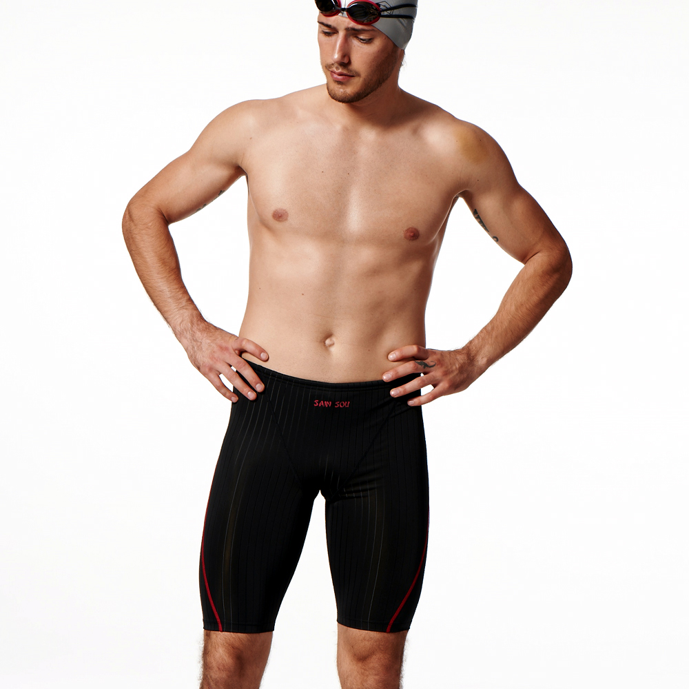 泳裝 泳褲 對稱曲線紋 專業五分男泳褲 聖手牌