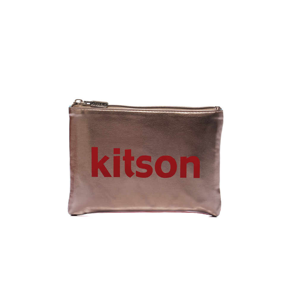 kitson 雙色金屬光澤長形隨身包 / 化妝包 ( 銅x紅 )