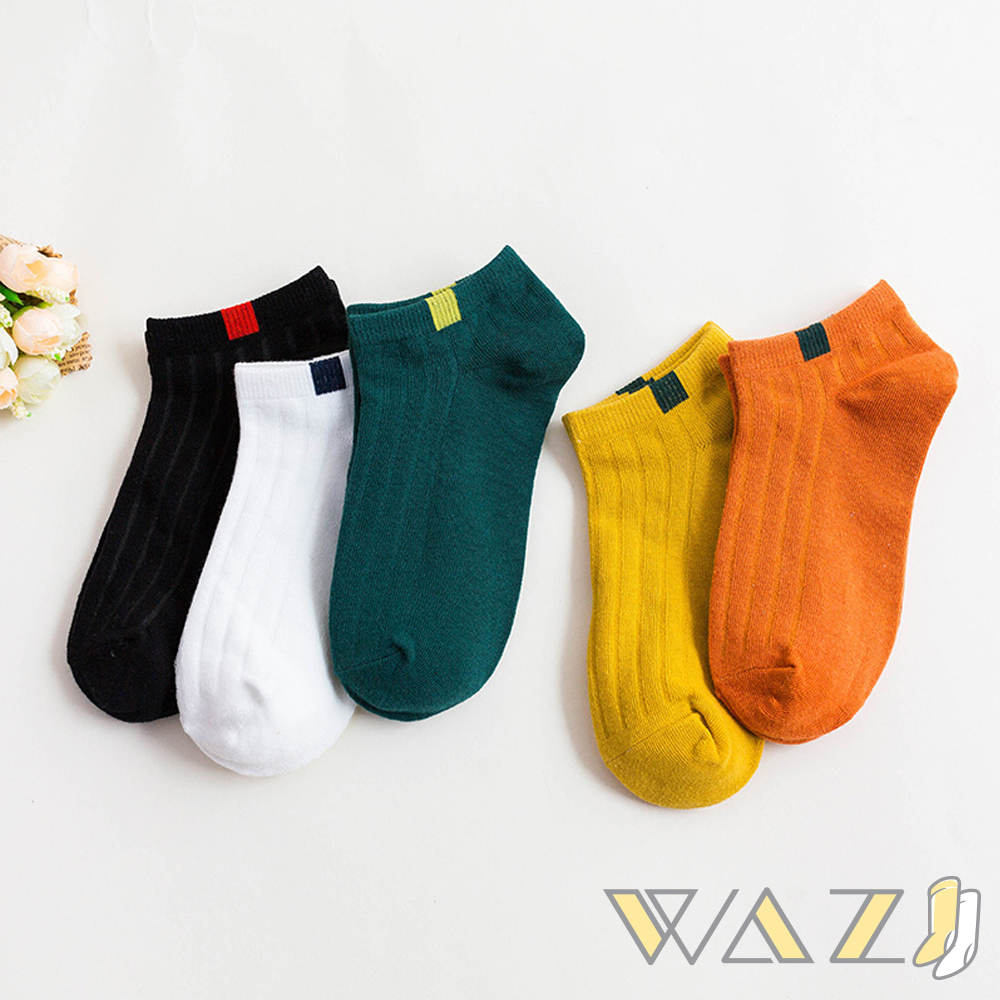 Wazi-簡約小布標裸襪短襪 (1組五入)