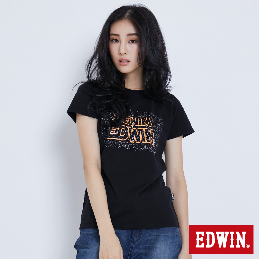 EDWIN 太空銀河夜光短袖T恤-女-黑色