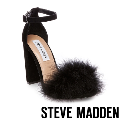STEVE MADDEN-CARABU-ROSE 毛絨一字踝帶高跟涼鞋-黑色