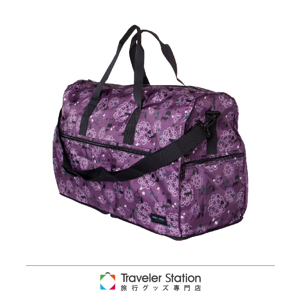 【HAPI+TAS 】貓咪蕾絲摺疊旅行袋(大)-紫色