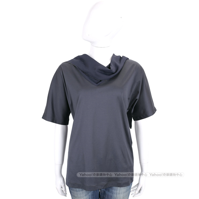 FABIANA FILIPPI 深藍色造型領口設計短袖上衣