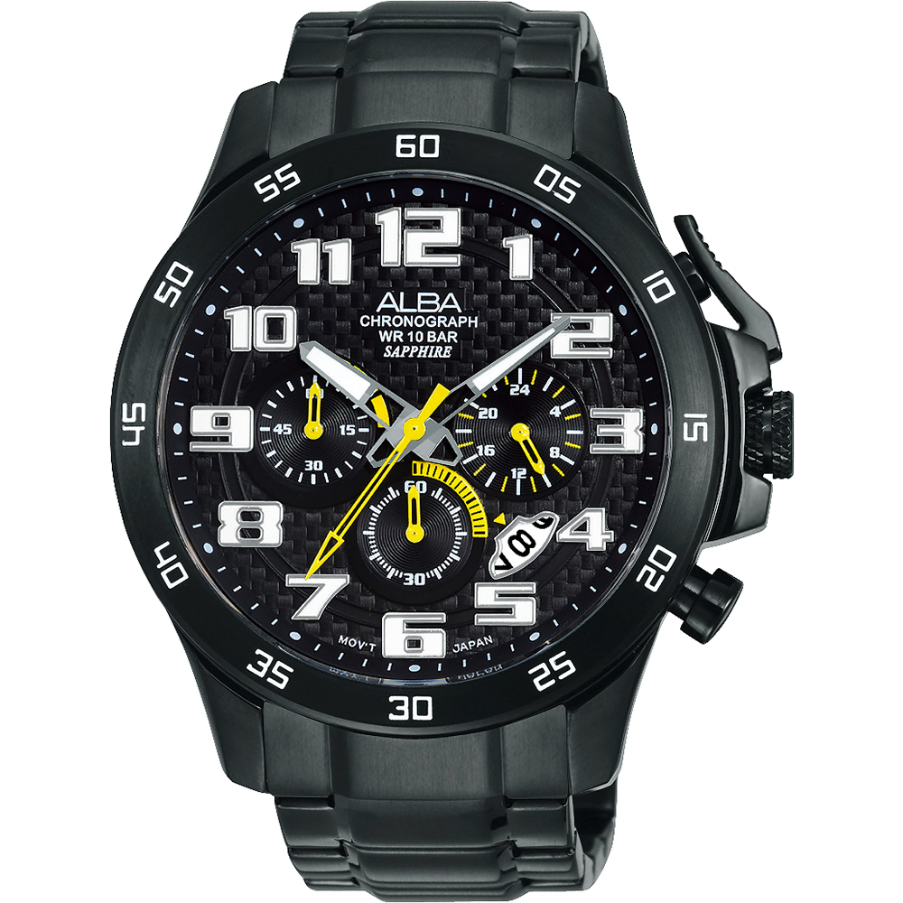 ALBA 極速快車手三眼計時腕錶(AT3727X1)-IP黑x黃/46mm