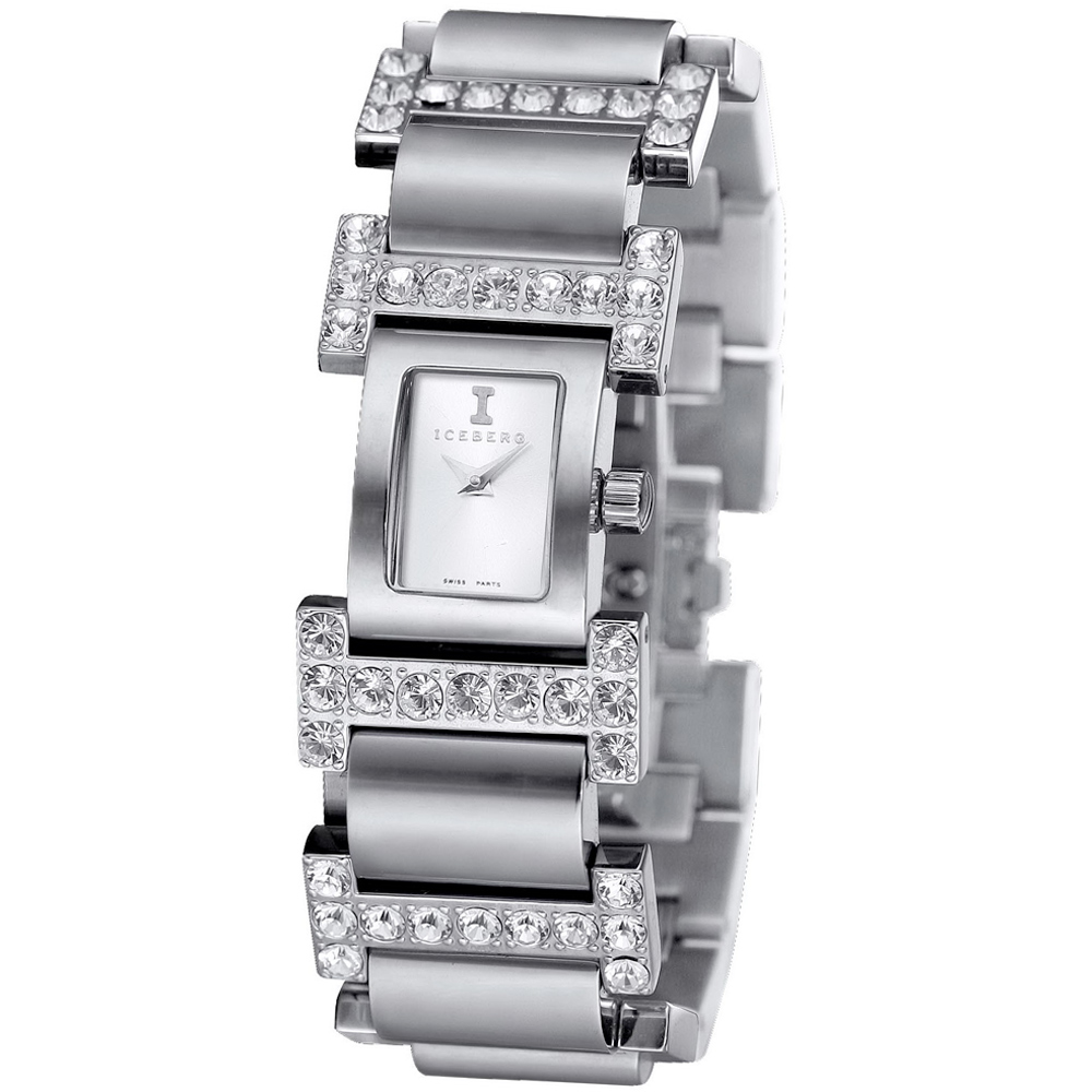 ICEBERG 低調奢華 I 字型鑲鑽時尚腕錶-白x白鑽/24x28mm