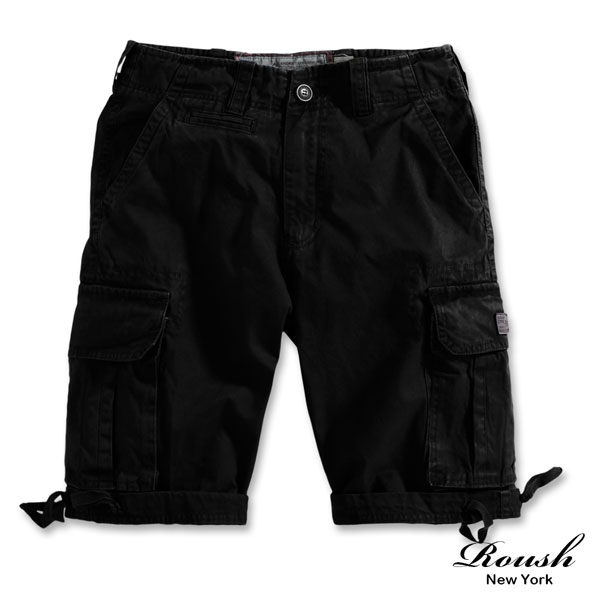 ROUSH 黑色皮標高磅數雙口袋水洗短褲(6色)