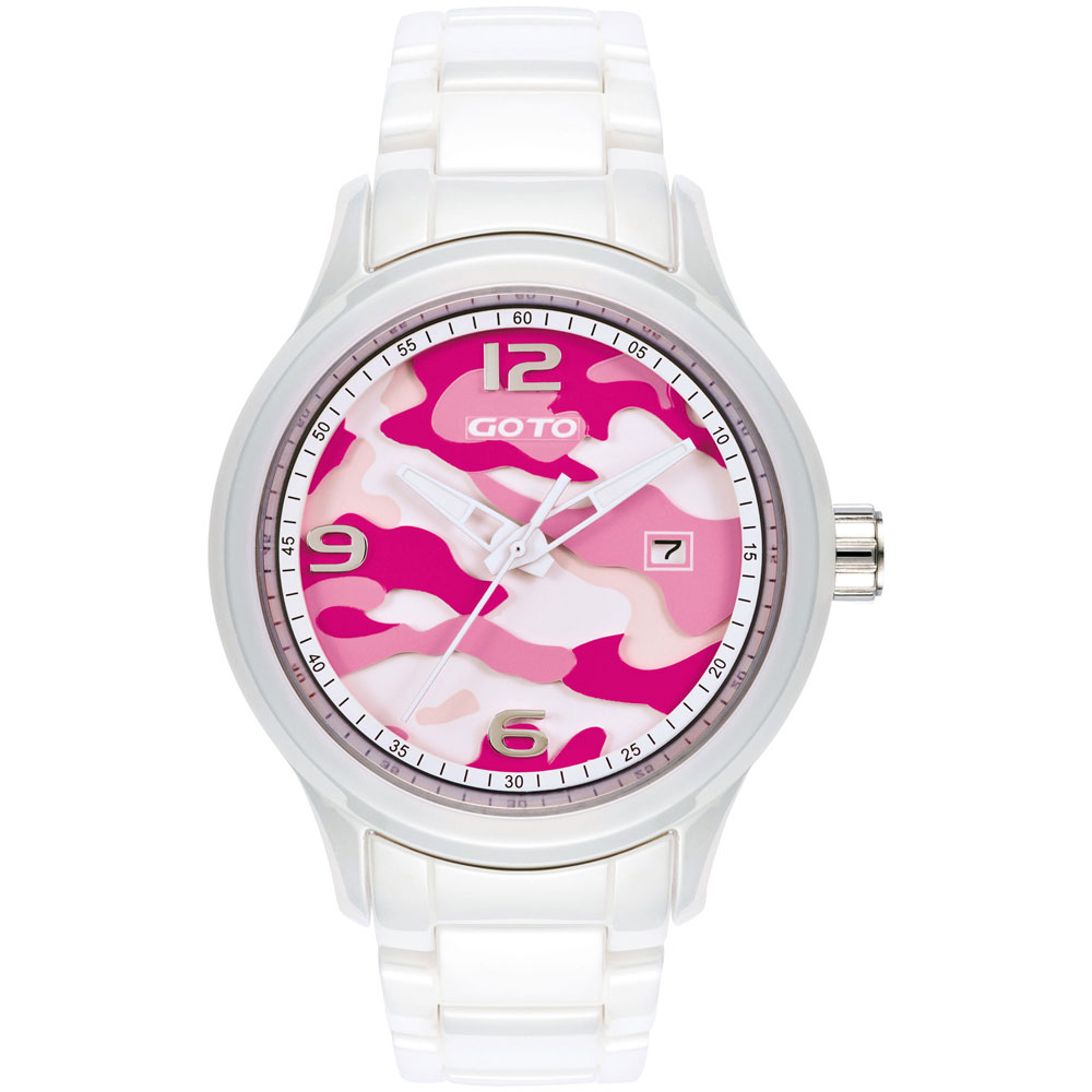 GOTO NO.7系列層次迷彩陶瓷腕錶-粉紅x白/42mm