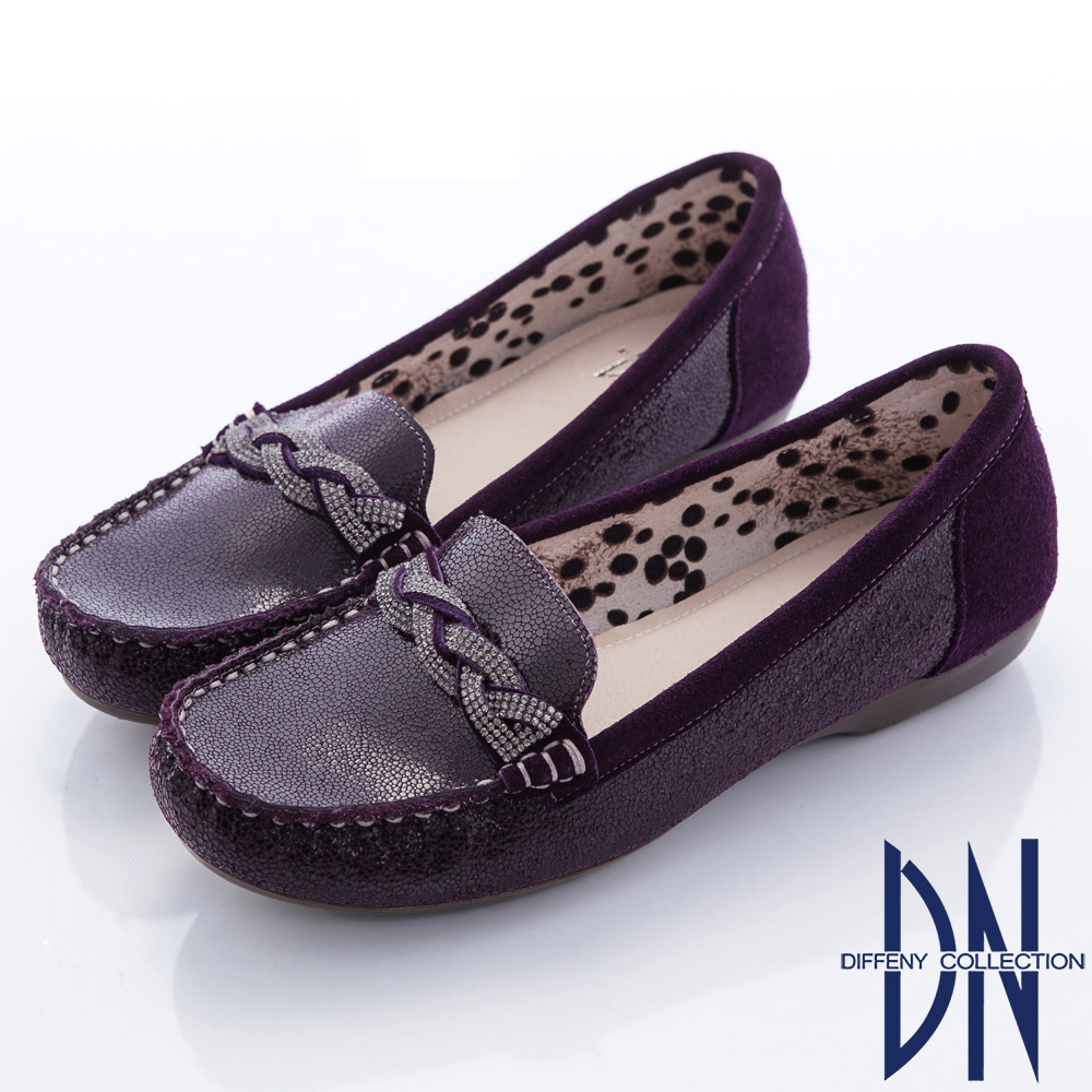 DN 都會舒適 水鑽拼接真皮特殊壓紋平底鞋-紫
