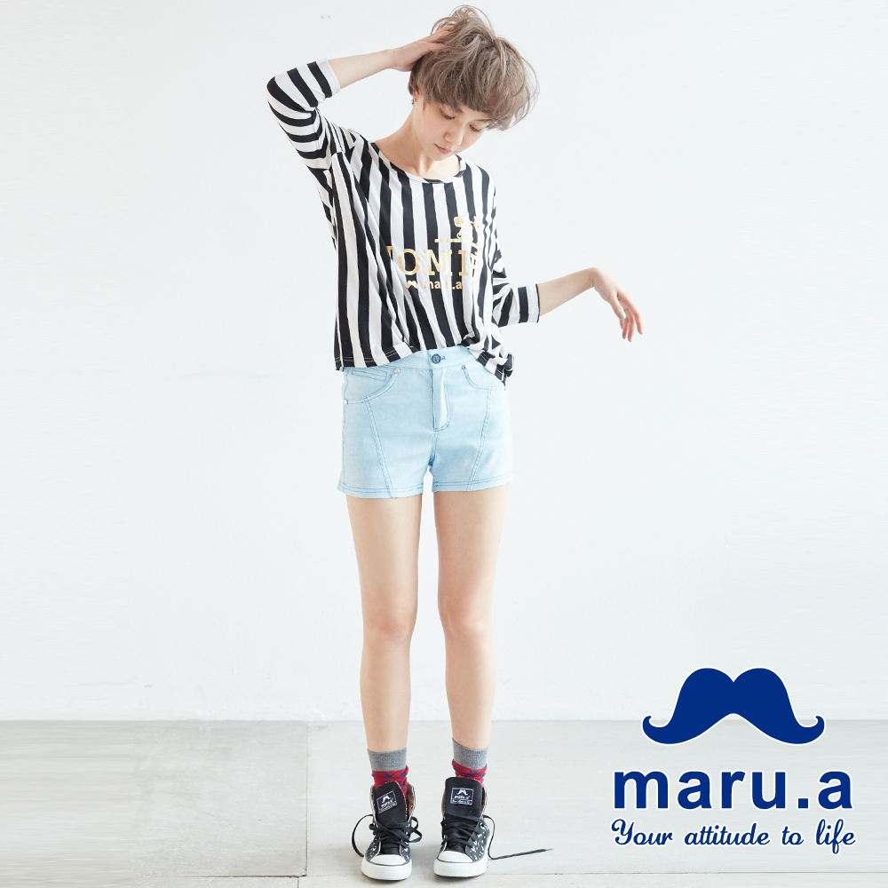 maru.a麻洛野　金屬釦飾立體縫線短褲