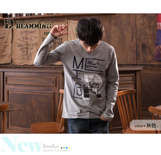 Dreamming 美式作風萊卡彈力長袖圓領T-共二色