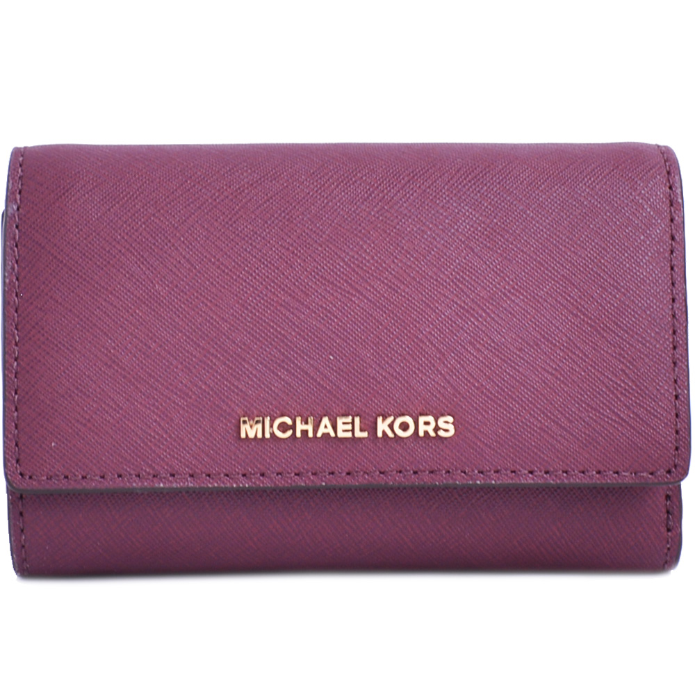 MICHAEL KORS Jet Set 金LOGO防刮皮革三折式中夾-酒紅