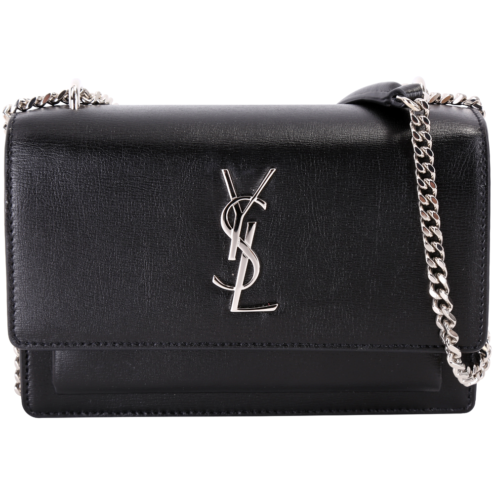 YSL Saint Laurent MONOGRAM 銀字小牛皮鍊帶晚宴包(黑色)