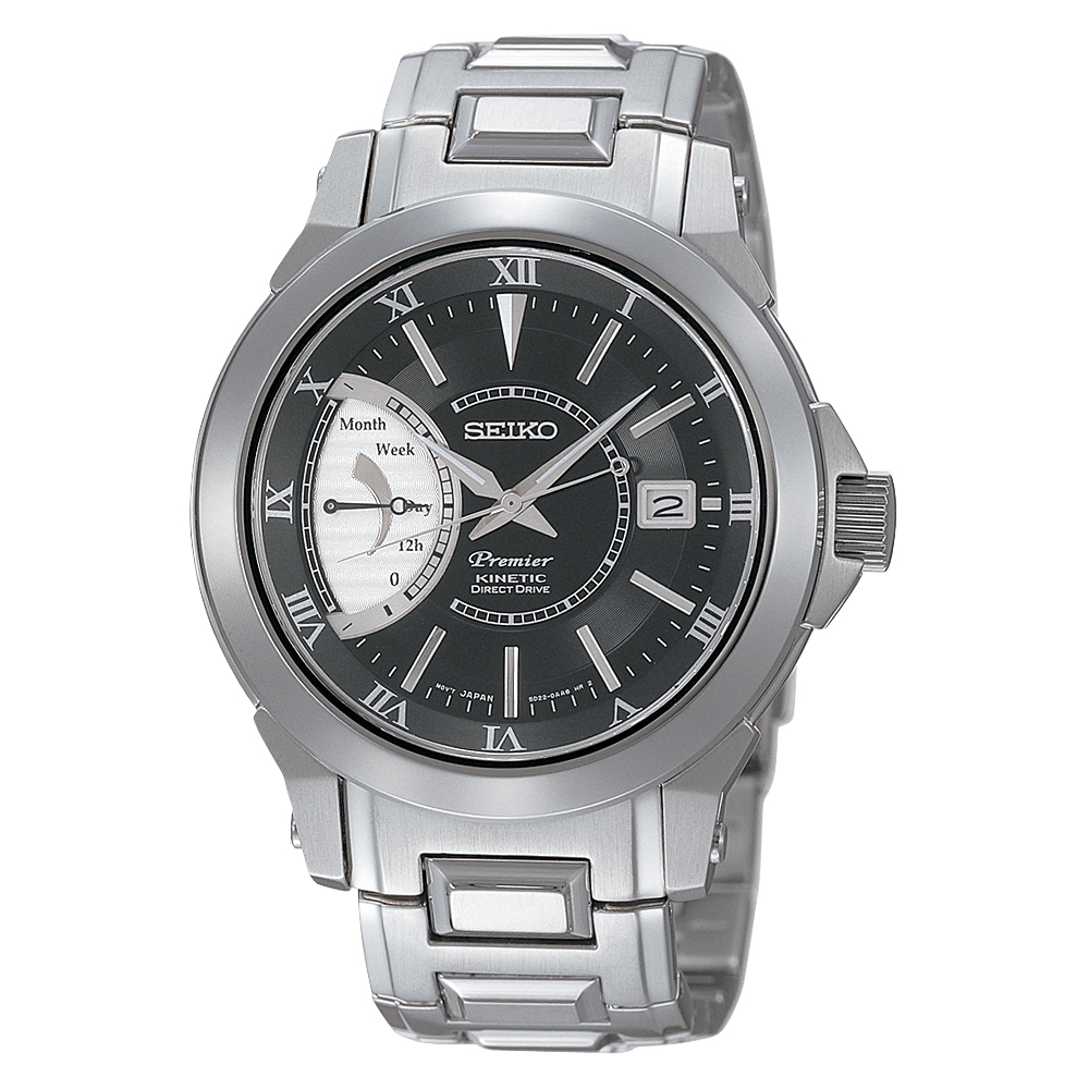 SEIKO Kinetic 互動式人動電能時尚腕錶(SRG001J1)-黑x銀/42mm