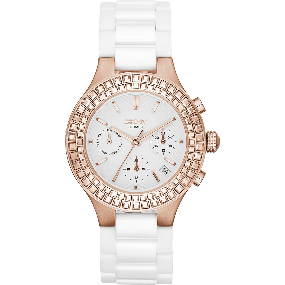 DKNY Chambers 天使美人陶瓷計時腕錶-白/38mm