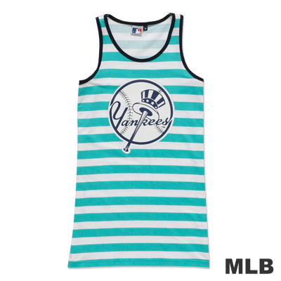 MLB-紐約洋基隊條紋長版印花背心-淺綠(女)