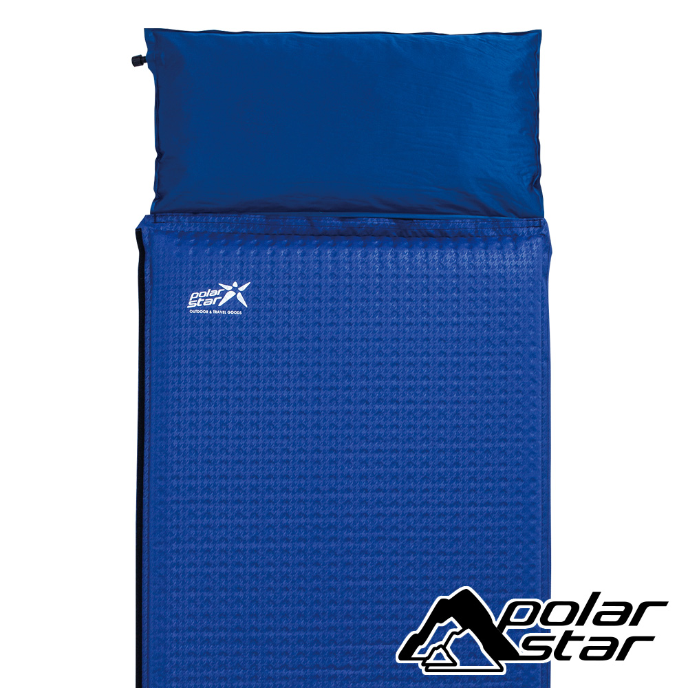 PolarStar 自動充氣睡墊附枕頭6.35cm-『蔚藍/千鳥格』 P16733