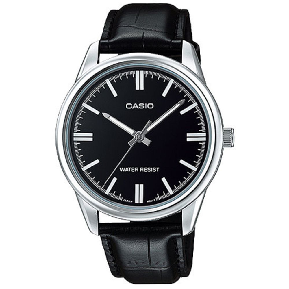 CASIO 經典復古金時尚簡約指針腕錶-銀框X黑面(MTP-V005L-1A)/42mm