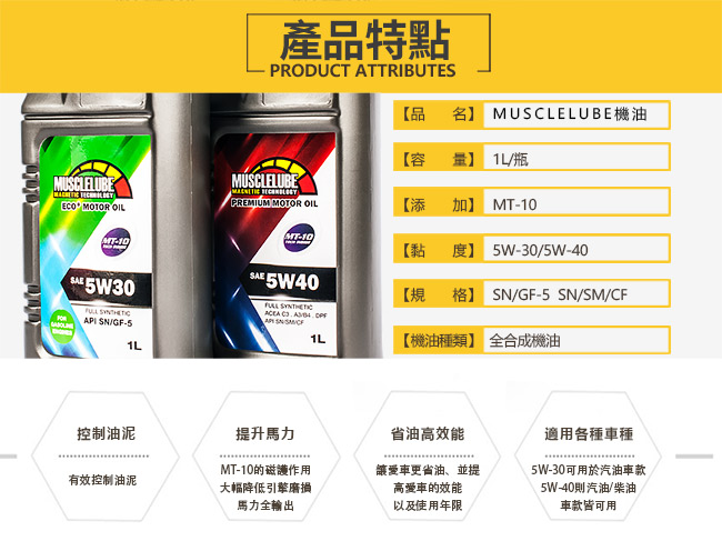 MUSCLELUBE美國肌肉5W30全合成機油添加MT-10 7瓶入/1L/瓶