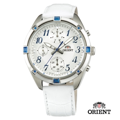 ORIENT 東方錶 SPORTY DESIGN系列 運動三眼計時女錶-白/38.5mm