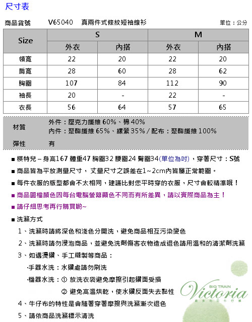 Victoria 真兩件式條紋短袖線衫-女-藍條紋