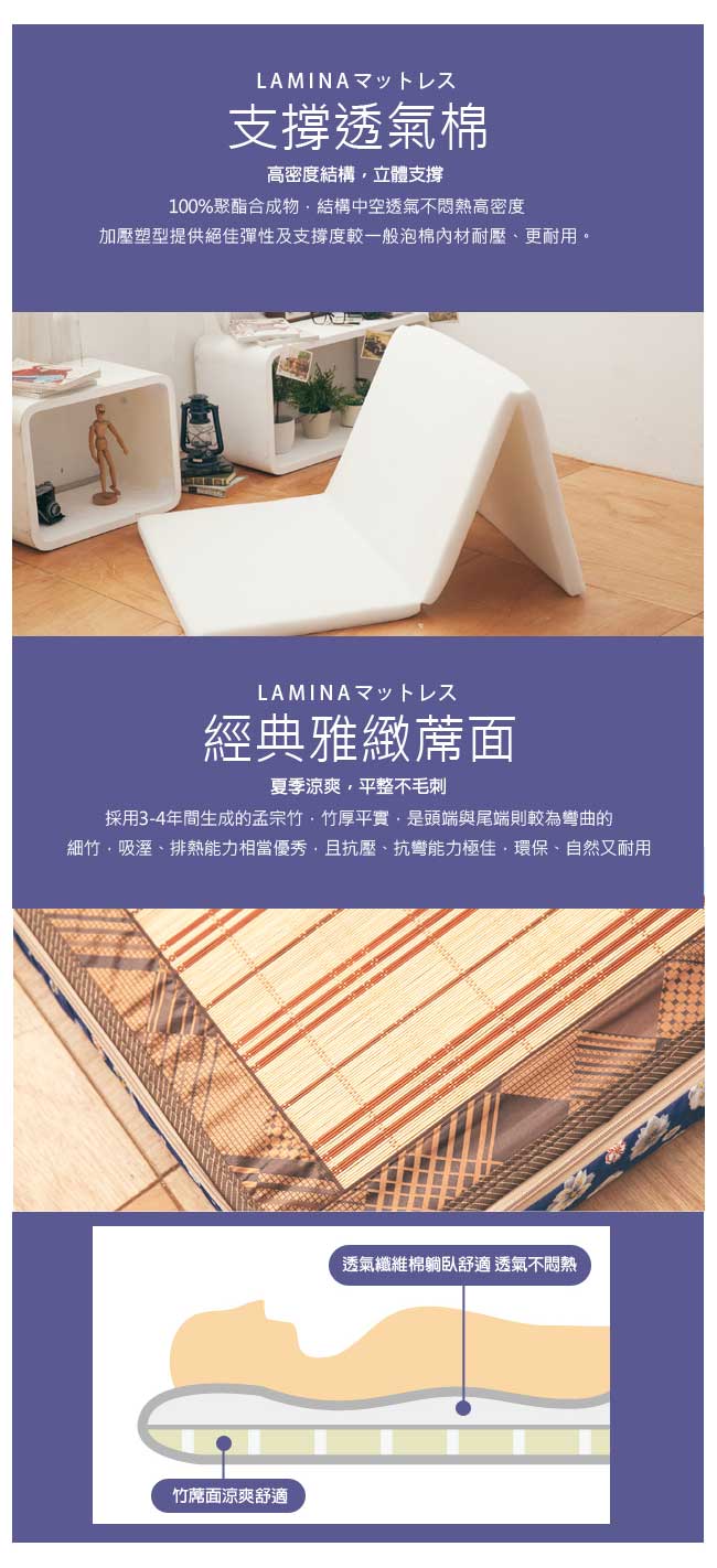 LAMINA細竹兩用透氣床墊-櫻之戀-5cm (雙人)