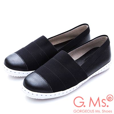 G.Ms. MIT系列-牛皮拼接彈力鬆緊休閒鞋-黑色