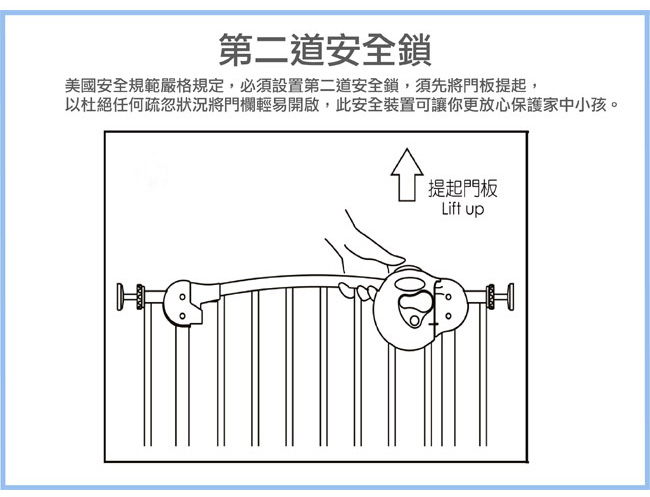 美國 L.A. Baby 雙向自動上鎖安全鐵門欄(三道安全鎖裝置)(贈一片延伸件)