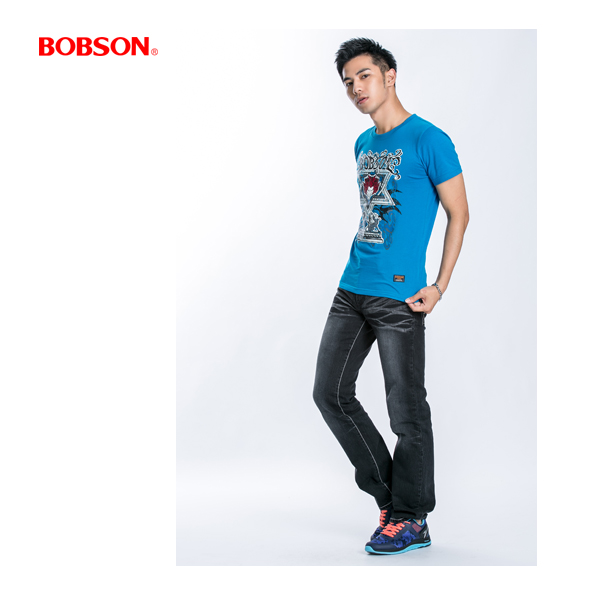 BOBSON 男款六芒星合身短袖上衣(水藍23020-54)