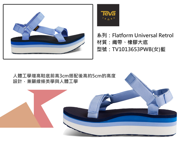 TEVA 美國 女 Flatorm Universal 織帶厚底涼鞋 (千層藍)