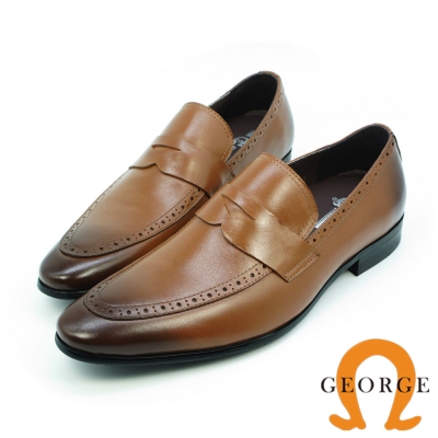 GEORGE 喬治-漸層刷色尖頭核心氣墊紳士皮鞋-棕色