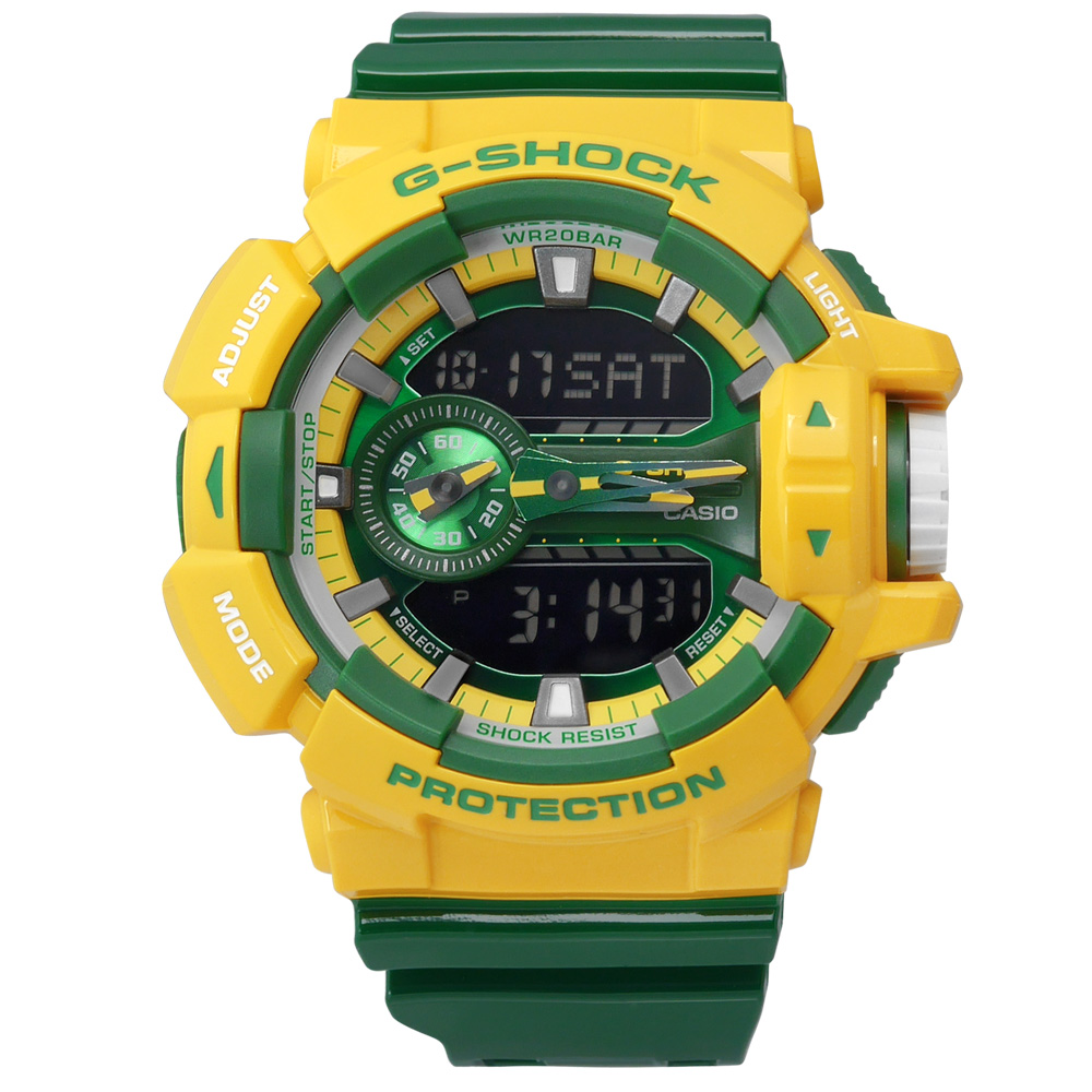 G-SHOCK 視覺霸氣亮眼雙顯橡膠腕錶(GA-400CS-9A)-黃綠色/51.9mm | G