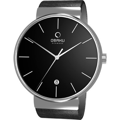 OBAKU 純粹經典三針日期時尚腕錶(黑)/41mm