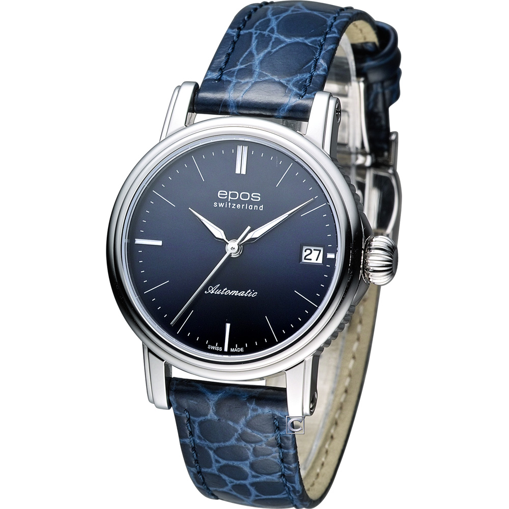 Epos Ladies 水舞新月機械腕錶-藍/34mm