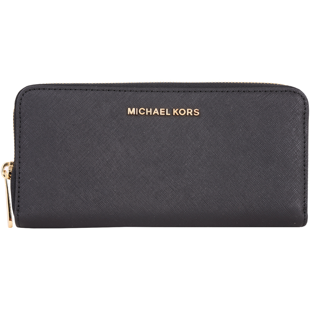 Michael Kors Jet Set Saffiano 金字防刮牛皮拉鍊長夾(黑色)