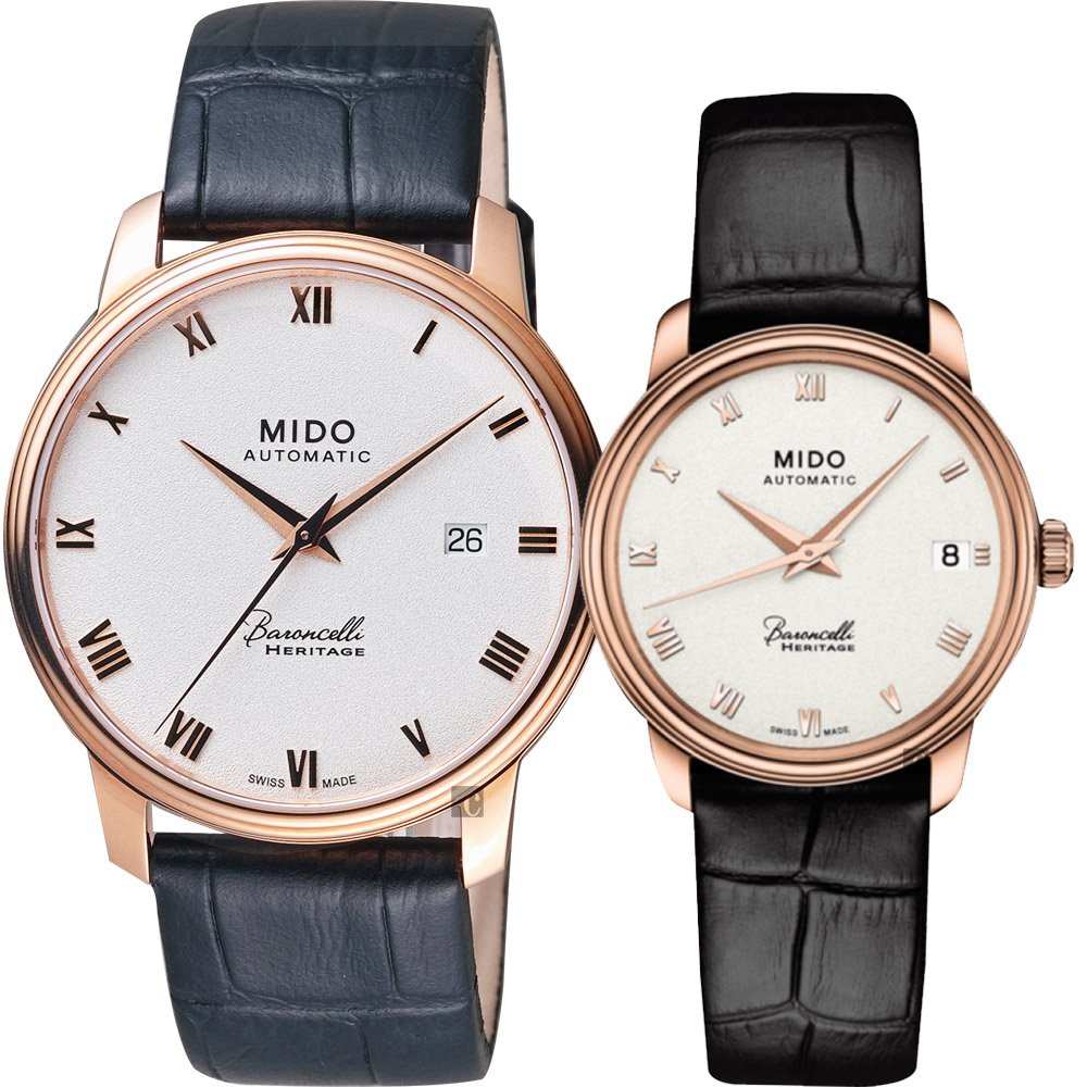 MIDO 美度 官方授權 Baroncelli III 羅馬機械對錶-39+33mm M0274073601300+M0272073601300