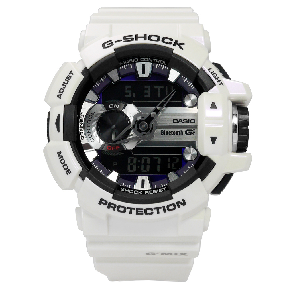 G-SHOCK 藍牙音樂控制雙顯橡膠手錶(GBA-400-7C)-黑x白/50mm