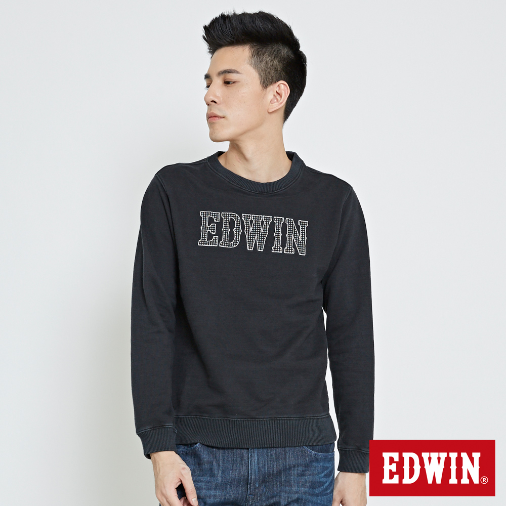 EDWIN 繡花EDWIN長袖T恤-男-銀灰